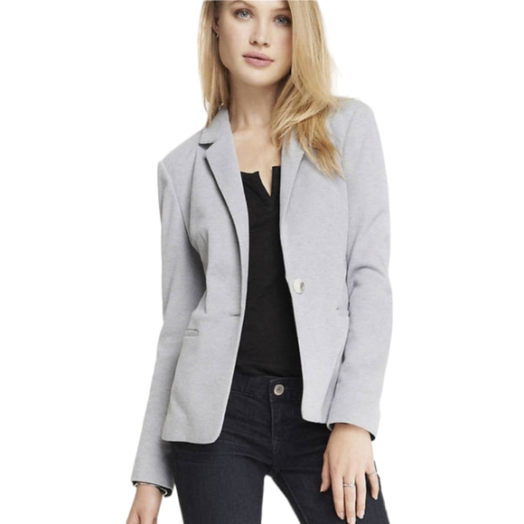 Nwt EXPRESS Powder Blue/Gray Textured Knit Collared Longsleeve Lined Blazer - Picture 1 of 15